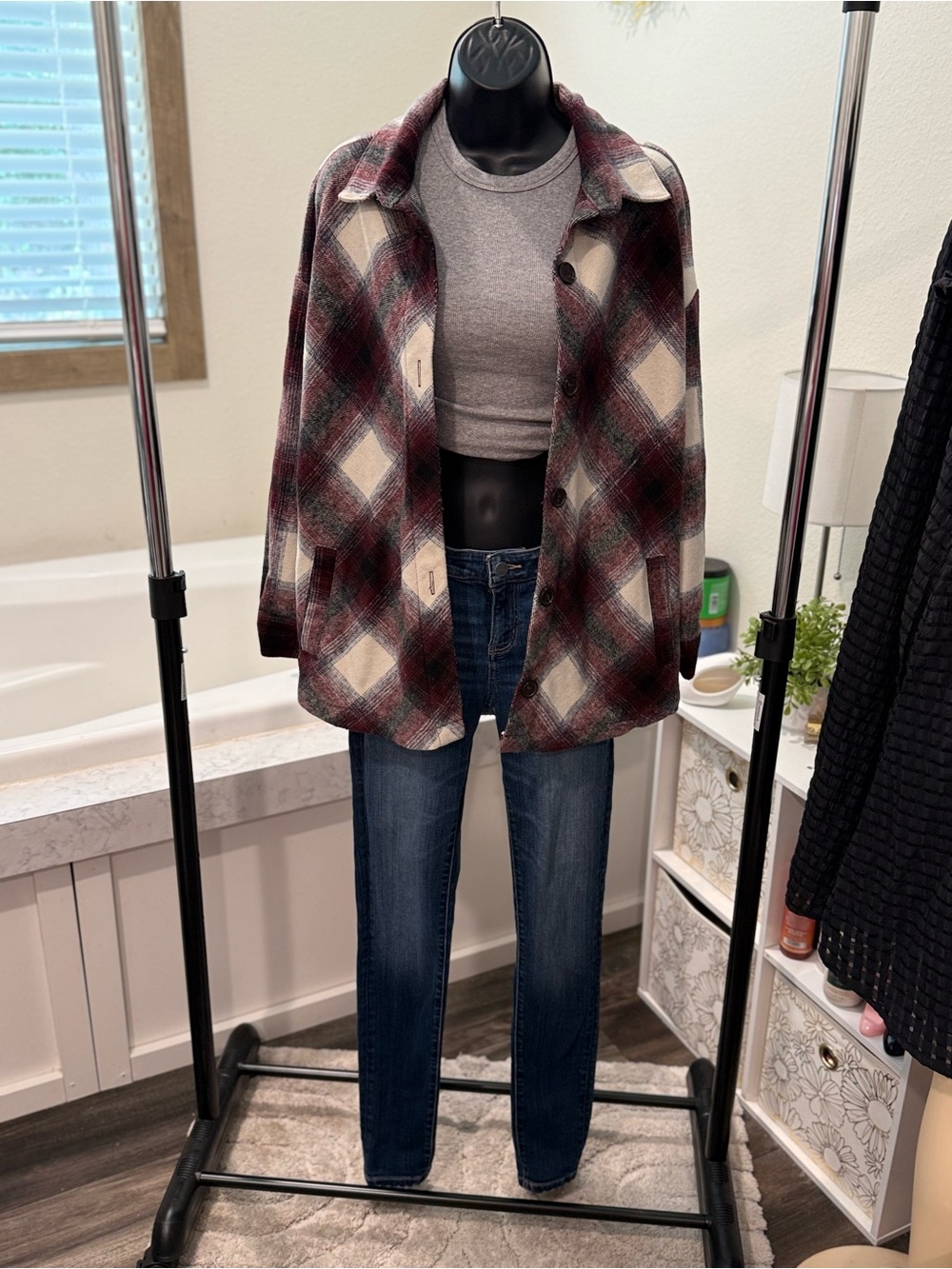 Zenana Plaid Shacket Jacket – Size Large - Picture 2 of 7